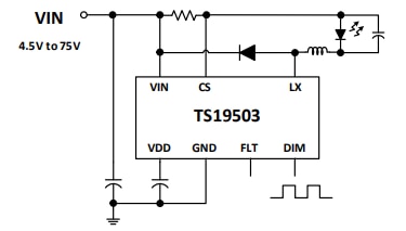 Application Circuit Diagram - Taiwan Semiconductor TS19503CB10H Step-Down LED Driver